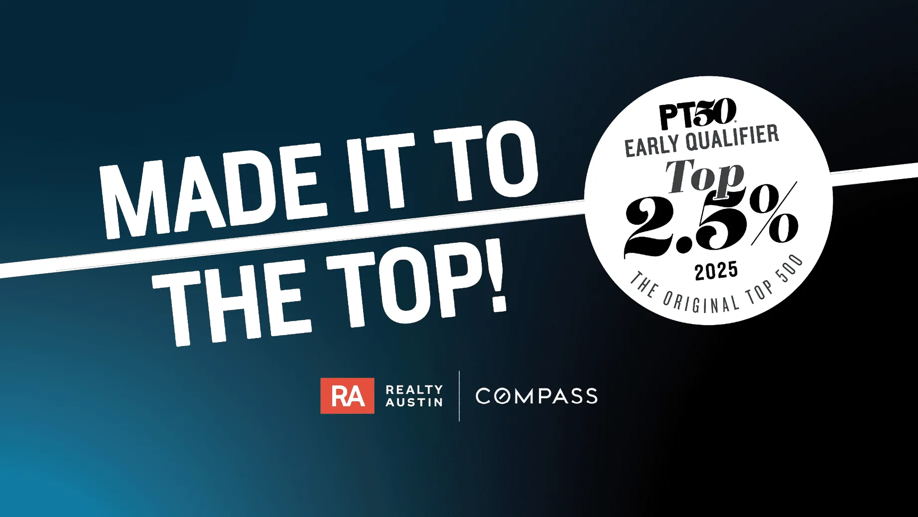 Realty Austin Compass Agents Named in the PT50 Top 2.5% Early Qualifiers List